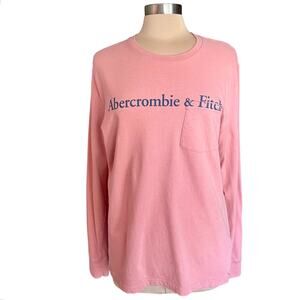 Abercrombie & Fitch Soft Long Sleeve Tee LG Spell Out On Chest Coral Cozy Fall